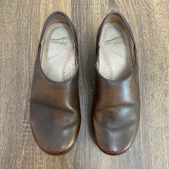 Dansko Clogs Womens 38 Siena Brown Leather Slip On Block Heel Comfort Shoes - Picture 3 of 11